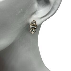 Vintage Gold Tone Geometric Crystal Stud Earring Post Back Single Modern